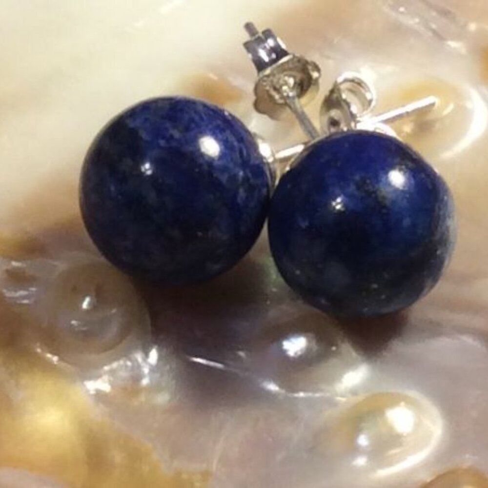 Natural Lapis Lazuli Earrings 10mm Gemstone .925 Sterling Silver SG-0002